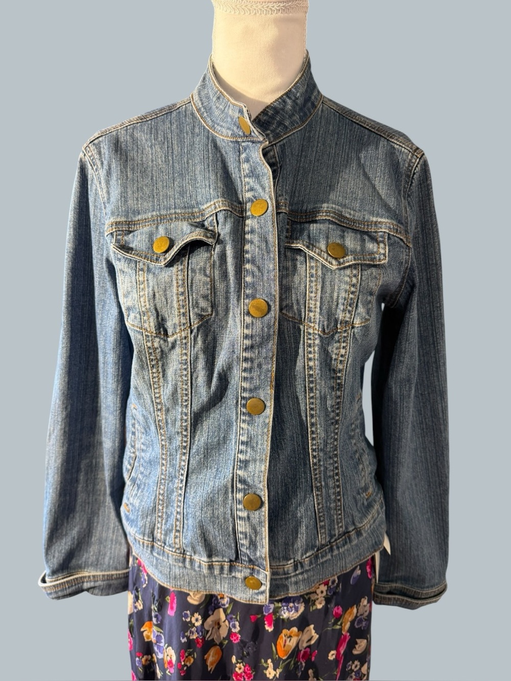 a.n.a Blue Denim Jean Jacket with Brass Buttons Size Medium